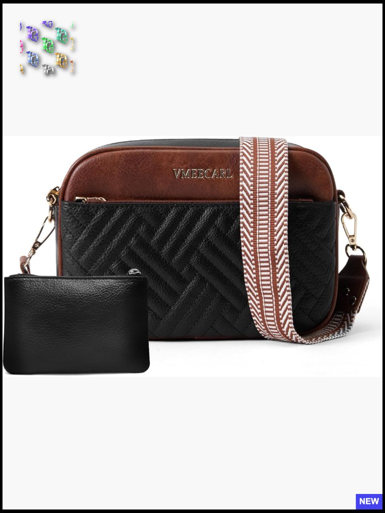 Vegan Leather Crossbody Bag With Wide Guitar Strap Shoulder Purse